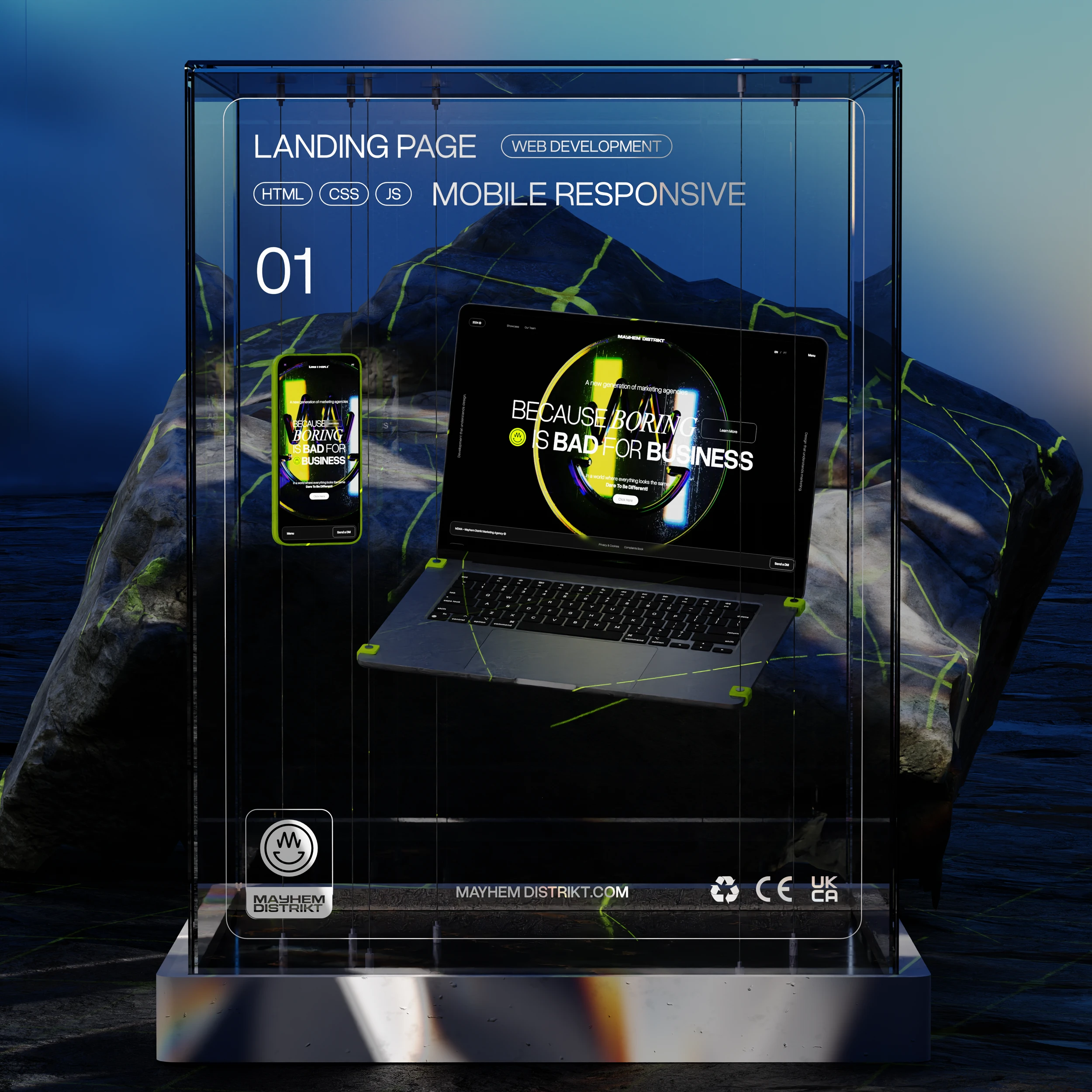 PC inside glass mockup